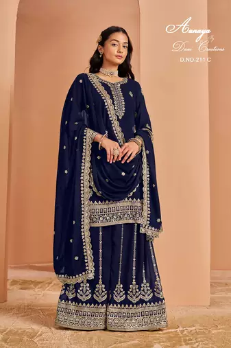 Blue faux georgette embroidered salwar suit 