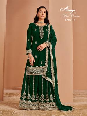 Green faux georgette embroidered salwar suit  1