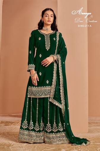 Green faux georgette embroidered salwar suit 