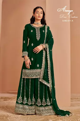 Green faux georgette embroidered salwar suit 