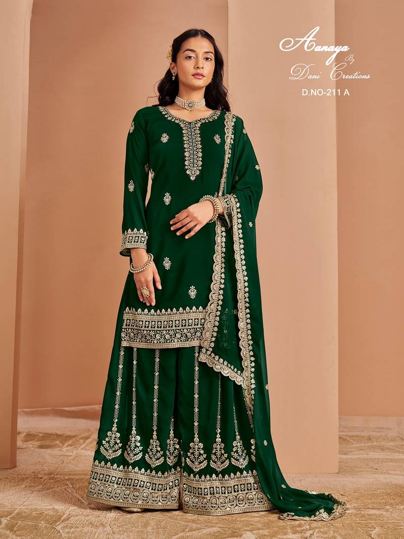 Green faux georgette embroidered salwar suit 