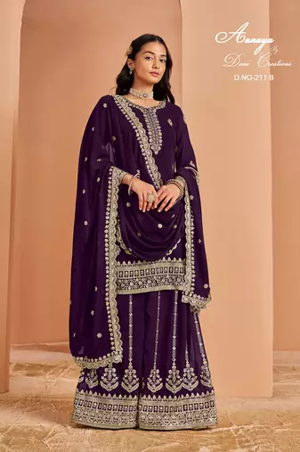 Purple faux georgette embroidered salwar suit 