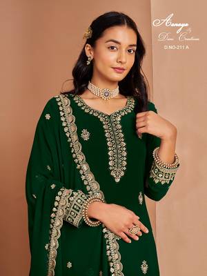 Green faux georgette embroidered salwar suit  2