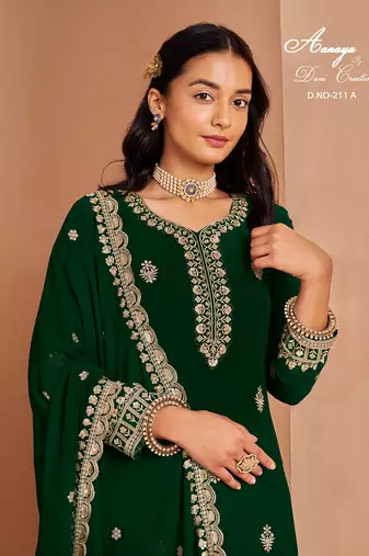 Green faux georgette embroidered salwar suit 