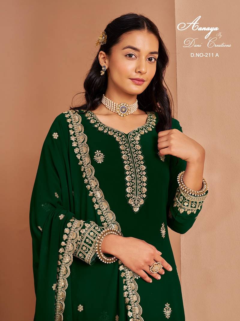 Green faux georgette embroidered salwar suit 