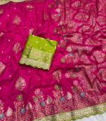 Rani Pink Color Heavy Zari Weaving Dola SIlk Blnd Saree