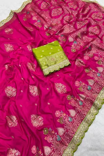 Rani Pink Color Heavy Zari Weaving Dola SIlk Blnd Saree