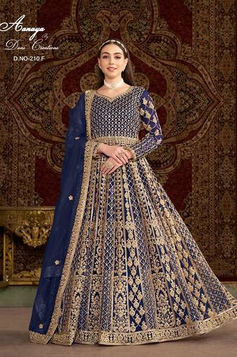 Blue net embroidered anarkali salwar kameez