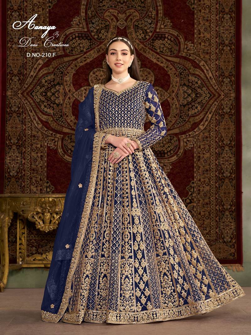 Blue net embroidered anarkali salwar kameez