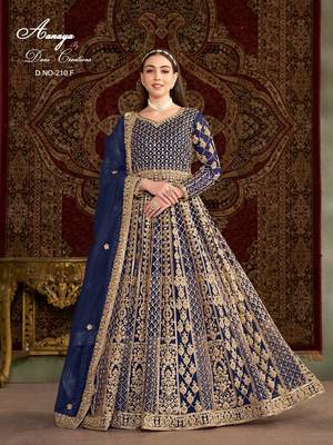 Blue net embroidered anarkali salwar kameez 1