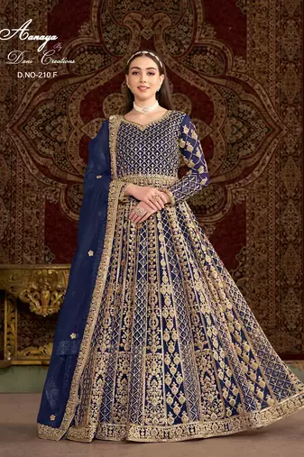 Blue net embroidered anarkali salwar kameez