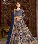 Blue net embroidered anarkali salwar kameez