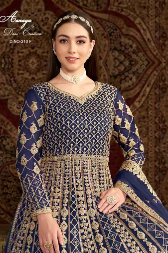 Blue net embroidered anarkali salwar kameez