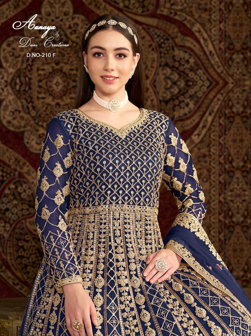Blue net embroidered anarkali salwar kameez