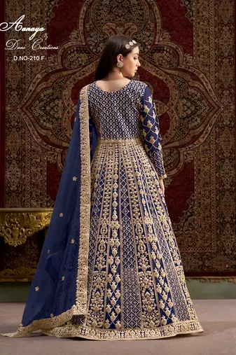 Blue net embroidered anarkali salwar kameez