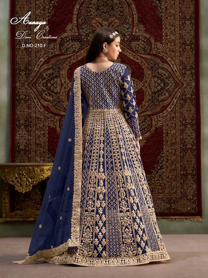 Blue net embroidered anarkali salwar kameez