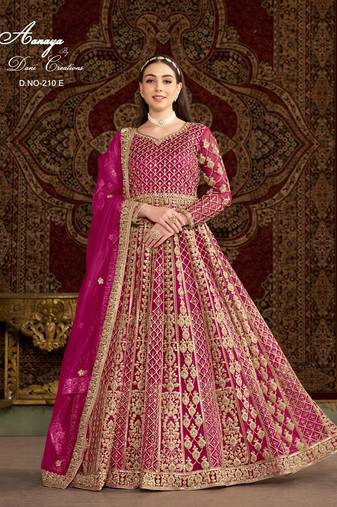 Rani pink net embroidered anarkali salwar kameez
