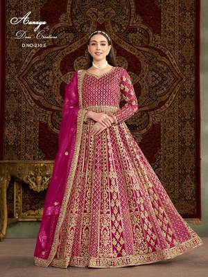Rani pink net embroidered anarkali salwar kameez 1