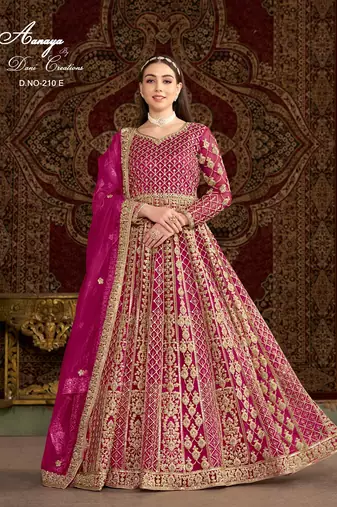 Rani pink net embroidered anarkali salwar kameez