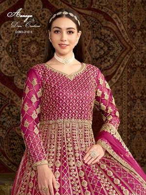 Rani pink net embroidered anarkali salwar kameez 2