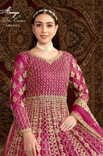Rani pink net embroidered anarkali salwar kameez