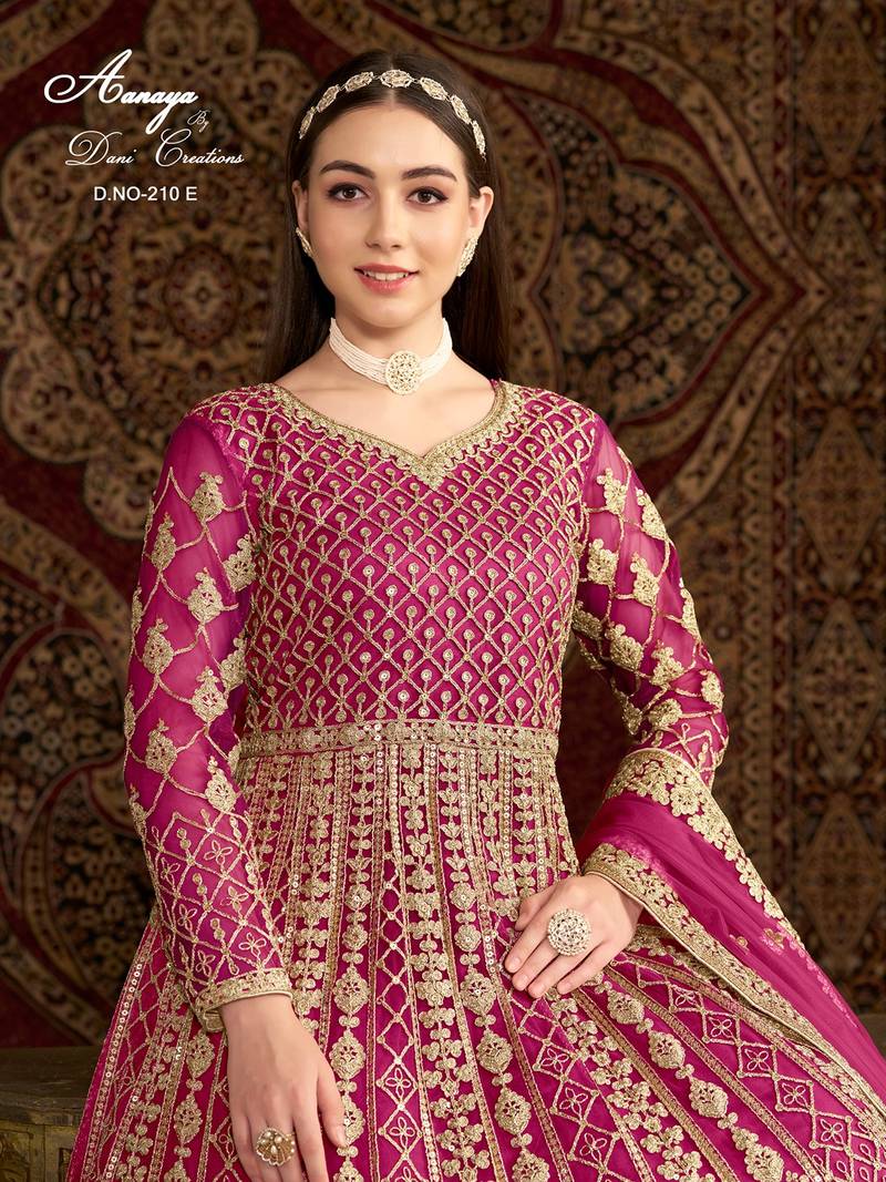 Rani pink net embroidered anarkali salwar kameez