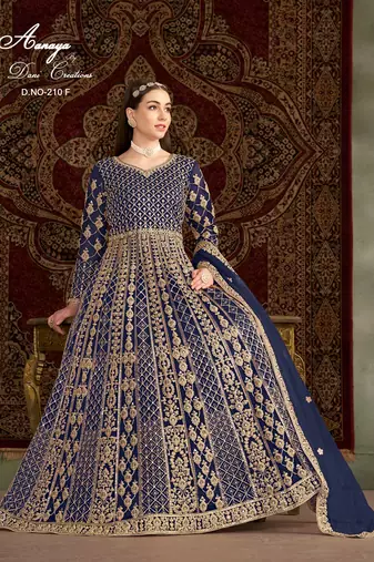 Blue net embroidered anarkali salwar kameez