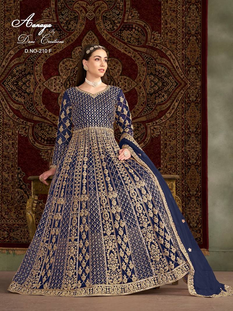 Blue net embroidered anarkali salwar kameez