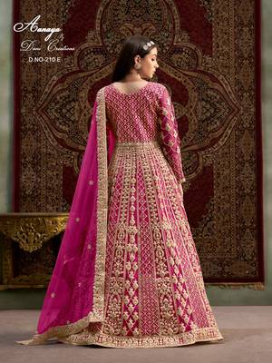 Rani pink net embroidered anarkali salwar kameez 3