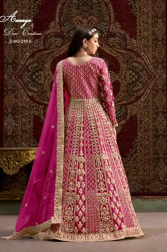 Rani pink net embroidered anarkali salwar kameez
