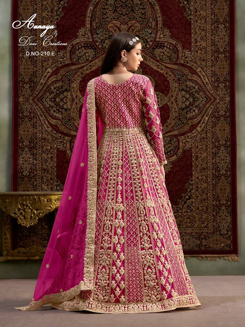 Rani pink net embroidered anarkali salwar kameez