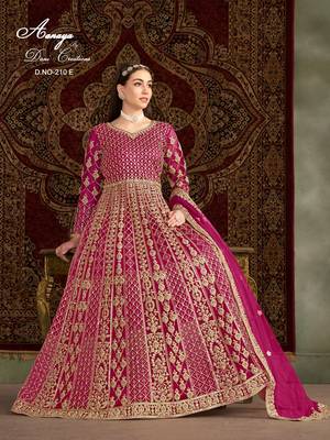 Rani pink net embroidered anarkali salwar kameez 4