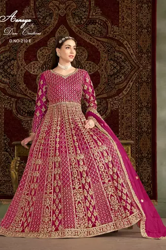 Rani pink net embroidered anarkali salwar kameez