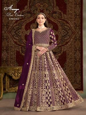 Purple net embroidered anarkali salwar kameez 2