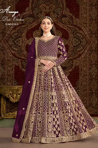 Purple net embroidered anarkali salwar kameez