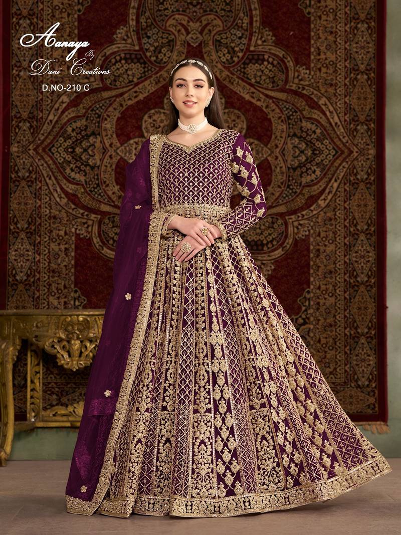 Purple net embroidered anarkali salwar kameez