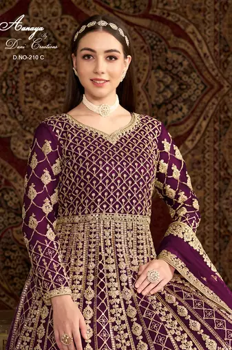 Purple net embroidered anarkali salwar kameez