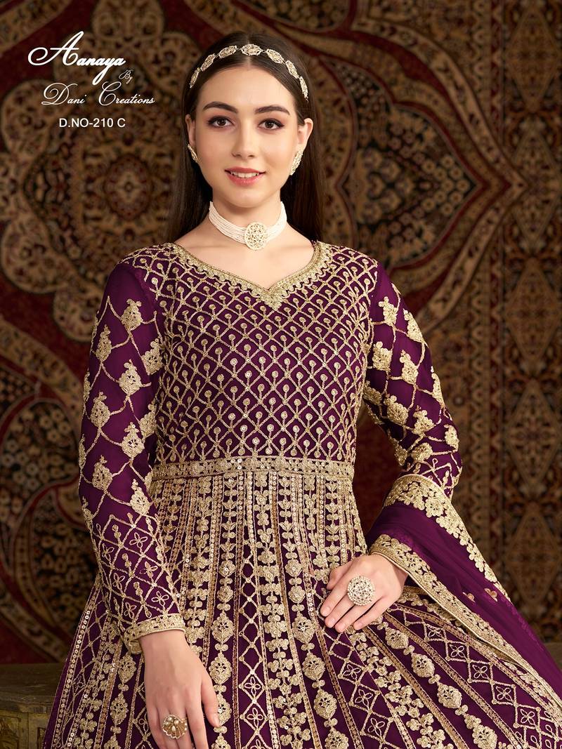 Purple net embroidered anarkali salwar kameez