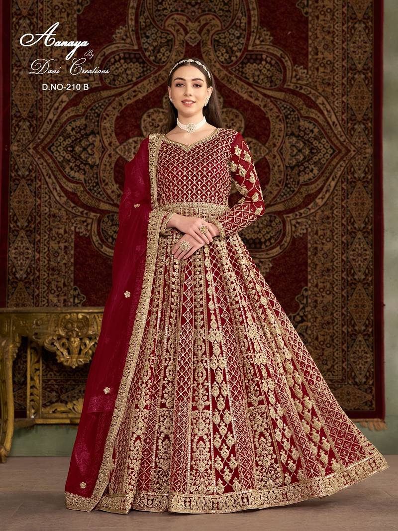 Red net embroidered anarkali salwar kameez