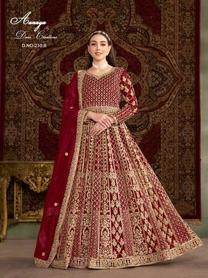 Red net embroidered anarkali salwar kameez 1