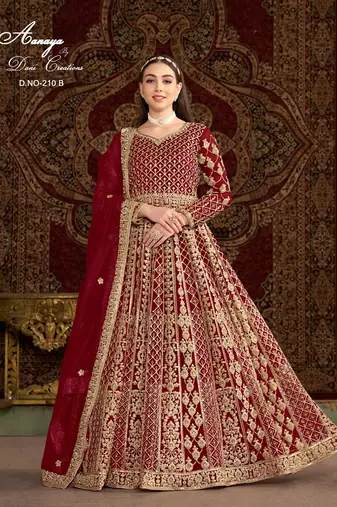 Red net embroidered anarkali salwar kameez