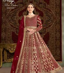 Red net embroidered anarkali salwar kameez