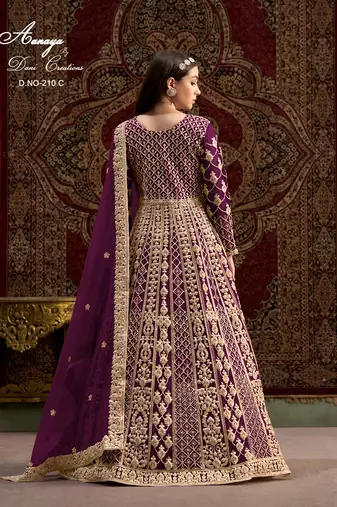 Purple net embroidered anarkali salwar kameez