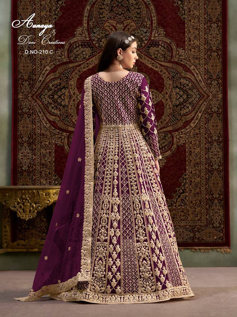 Purple net embroidered anarkali salwar kameez