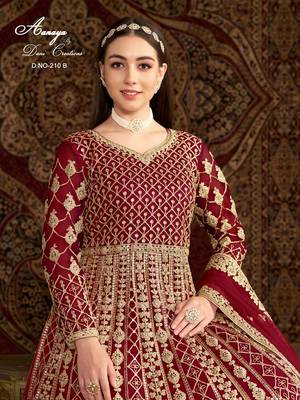 Red net embroidered anarkali salwar kameez 2