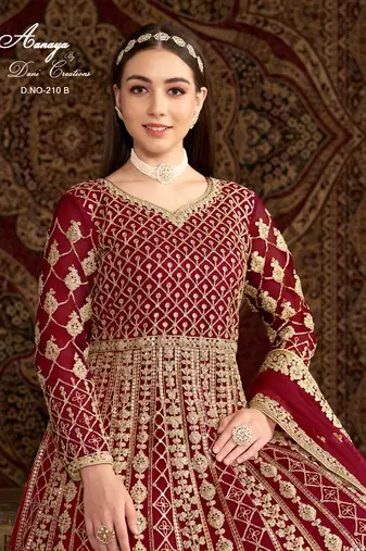 Red net embroidered anarkali salwar kameez