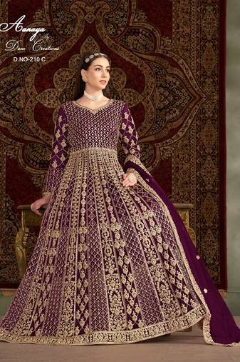 Purple net embroidered anarkali salwar kameez