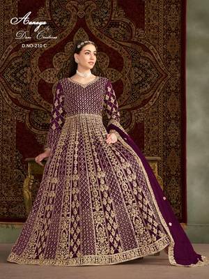 Purple net embroidered anarkali salwar kameez 1