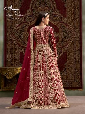 Red net embroidered anarkali salwar kameez 3