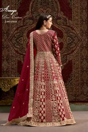 Red net embroidered anarkali salwar kameez
